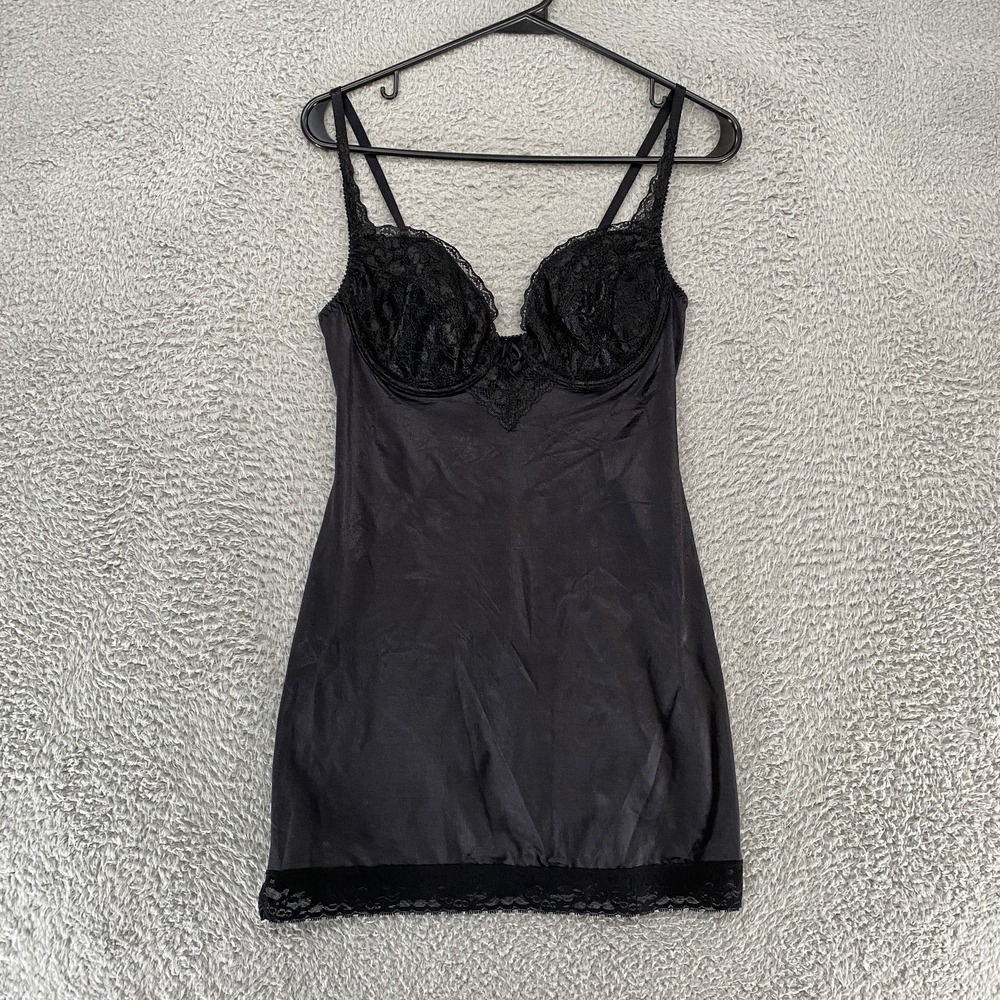 Vintage‎ Sears Slip Dress Womens 36C Black Lace Lingerie Nightgown 80s Sexy